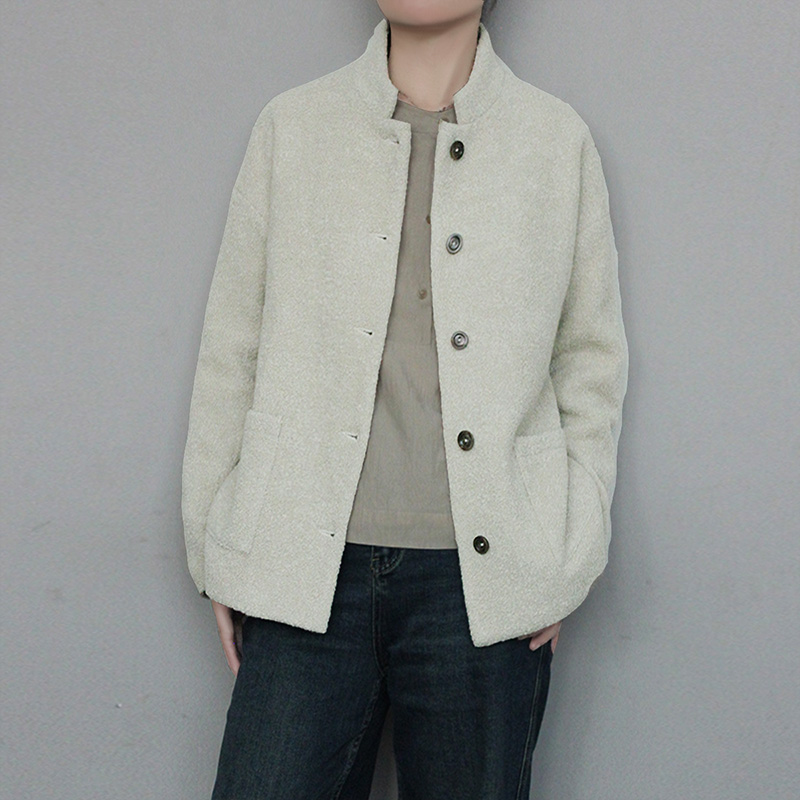 小香风羊毛圈圈呢外套女短款复古简约小个子奶油白高级感春秋冬装 - 图1