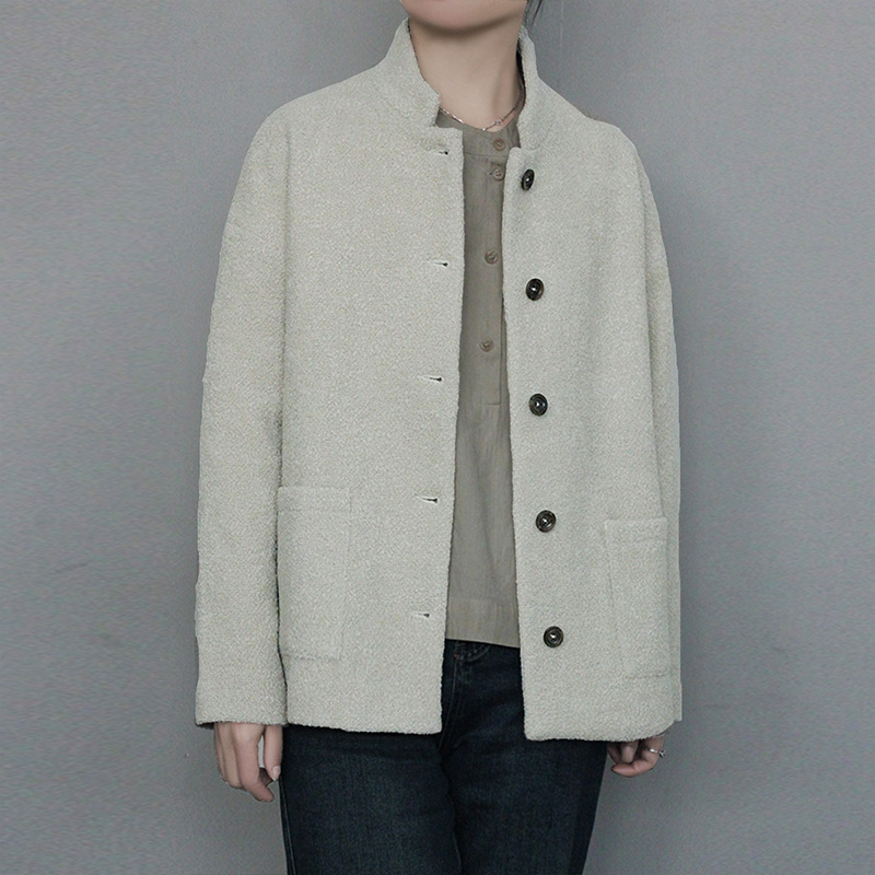 小香风羊毛圈圈呢外套女短款复古简约小个子奶油白高级感春秋冬装 - 图0