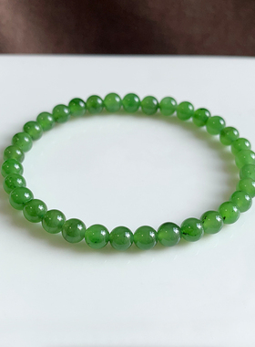 天然冰底辣阳绿碧玉圆珠手链