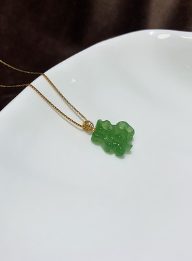 18k金天然和田碧玉福牌吊坠女