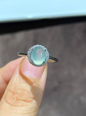 高级感925纯银冰种阳绿翡翠戒指