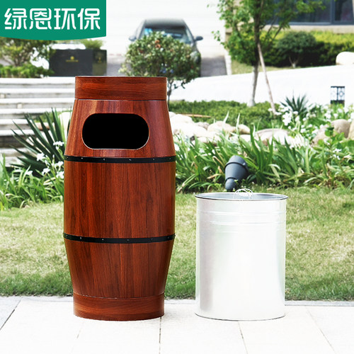 户外垃圾桶大号室外防腐木纹特色景区公园垃圾桶可种花果皮箱定制 - 图0
