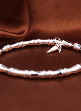 竹节足银9999纯银手镯女闭口闭环实心竹报平安两世欢女生手环送礼