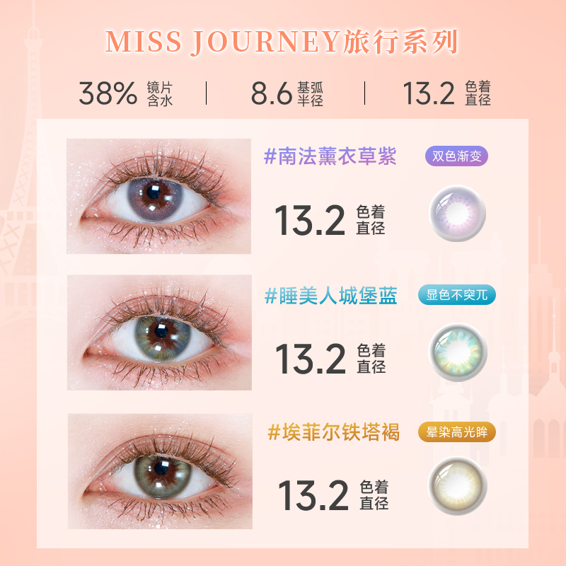 givre绮芙莉美瞳月抛1片大小直径女自然混血彩色隐形近视眼镜正品