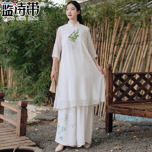 现代茶服中国风佛系衣服女禅意改良旗袍连衣裙汉服唐装阔腿裤套装 - 图3