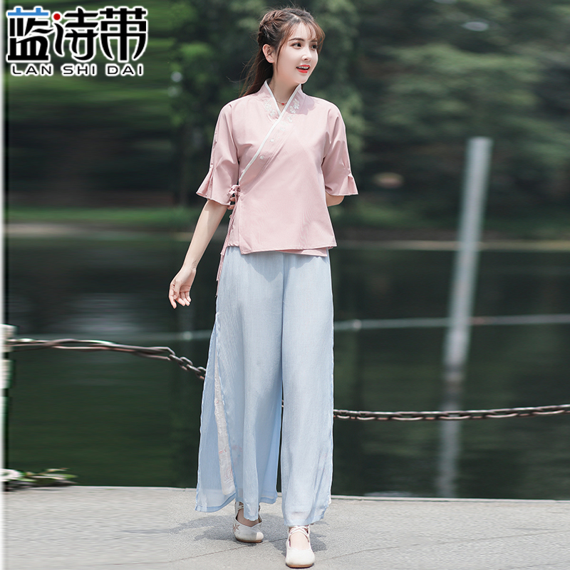 唐装女中国风禅意女装改良版汉服上衣复古套装两件套居士服茶艺服