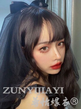 新款黑色蝴蝶结头纱万圣节写真