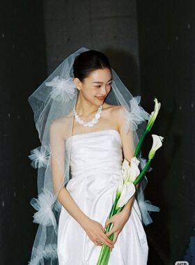新娘头纱主婚纱森系蕾丝奢华超长款拖尾纱头纱鱼尾婚纱配饰