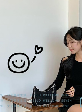 笑脸爱心可爱图案镜子拍照玻璃门窗防撞店铺背景布置装饰墙贴纸画