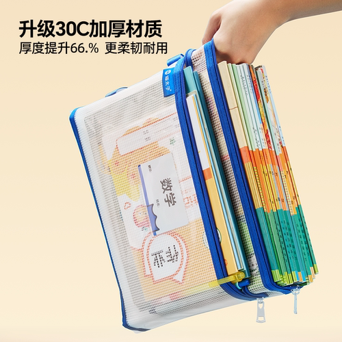 猫太子文件袋小学生科目分类袋双层EVA防水学科补习袋透明手提袋初中生a4a5专用试卷收纳袋作业书本拎书袋子 - 图0