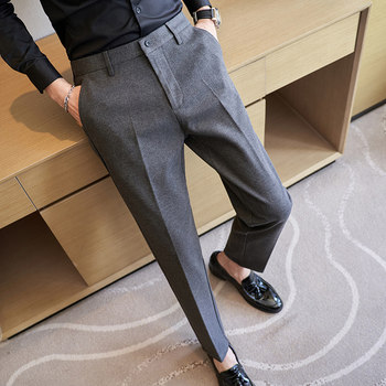 ໂສ້ງເສື້ອຜູ້ຊາຍ drapey casual suits trousers spring and summer ice silk thin style formal style trousers suit nine-point with small feet