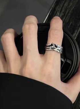 暗黑星芒戒指女ins小众设计感开口可调节指环简约轻奢冷淡风尾戒