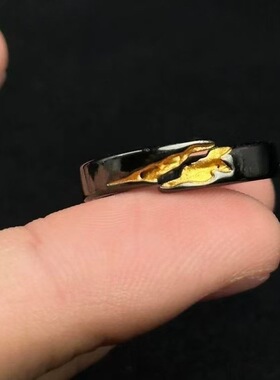 「暗夜金隙」简约黑金火焰戒指女ins小众设计感开口可调节指环