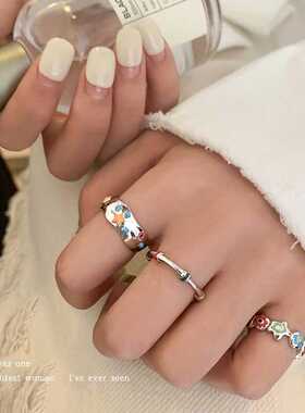 可调节花朵新款开口戒指小众设计