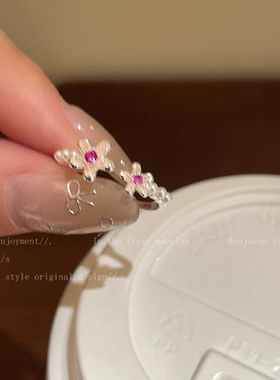 彩色蝴蝶花朵戒指女ins小众设计感开口可调节食指戒独特绝美指环