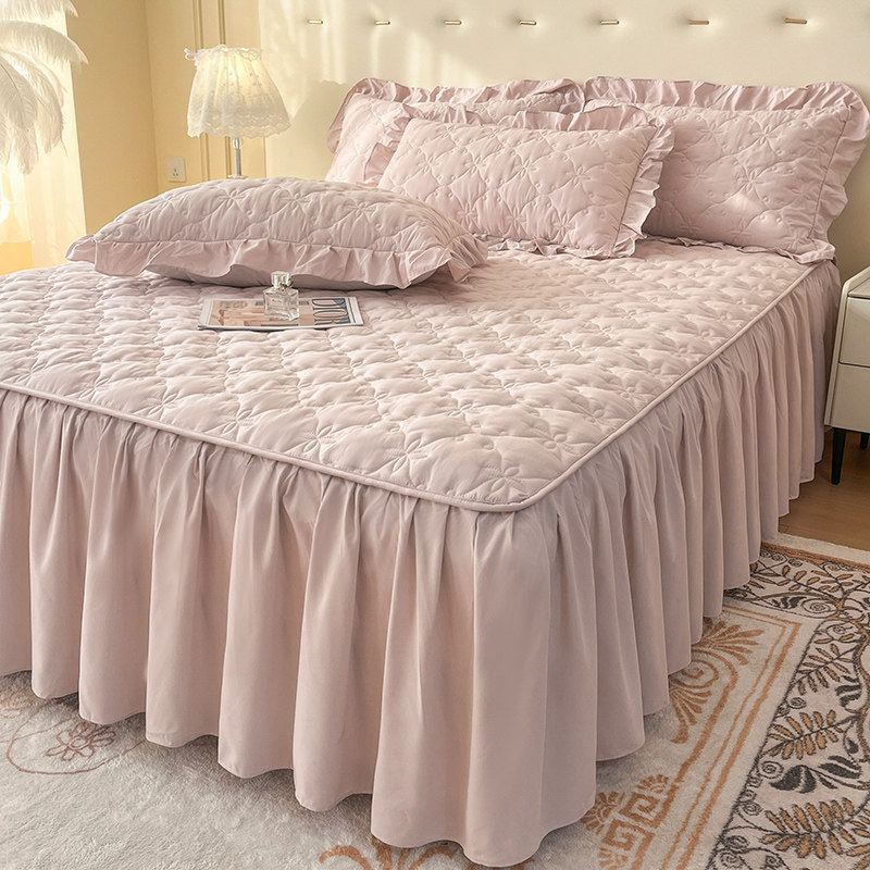 梓萌新款纯色夹棉床裙四季通用床围裙罩床罩单件款防滑床单带裙边,淘宝优惠券,粉丝福利购,淘宝优惠卷