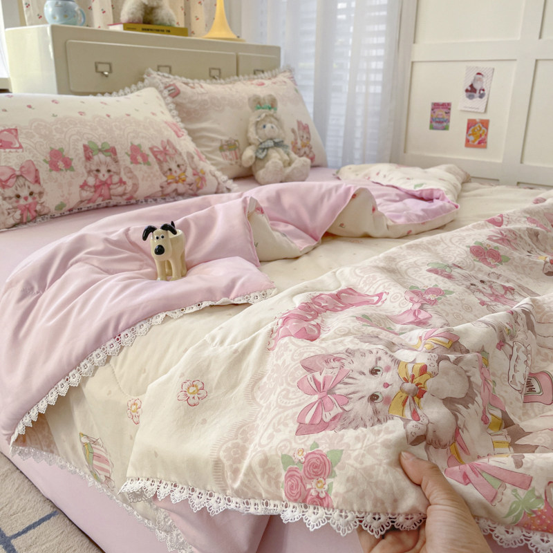 A+母婴级洛丽塔公主风水洗双层纱夏被绗缝可机洗儿童单双人被子