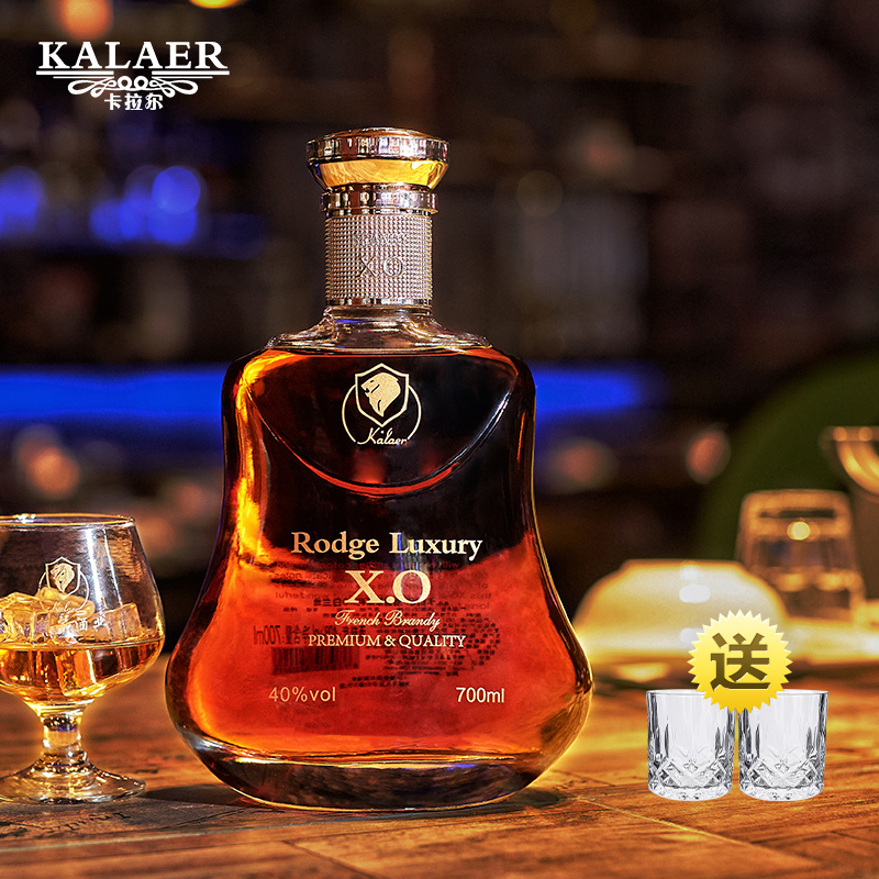 法国原酒进口, Kalaer 卡拉尔 Rodge Luxury洛爵·莱斯利 XO白兰地700mL礼盒装 送酒杯2个