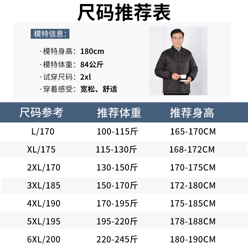 爸爸棉服男中老年人冬装棉衣内胆男宽松爷爷装小棉袄老人内穿加厚