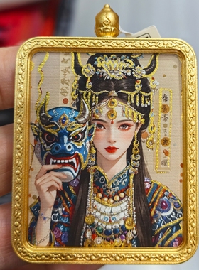 藏式文玩唐卡佛牌背面立体浮雕五半手绘扎基拉姆吊坠寺庙文创产品
