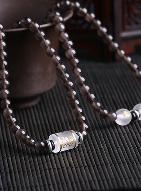 天然黑曜石三合猴鼠龙属龙本命佛普贤菩萨108佛珠民族风手链