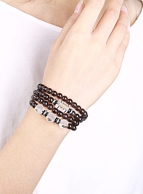 天然黑曜石108佛珠三合猴鼠龙手链属鼠本命佛千手观音水晶