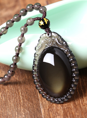 四合葫芦项链黑曜石宝吉懿缘葫吊坠项链男女款吉祥饰品