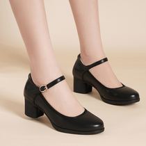 Golden Special Thyme Moms Shoes Women 2023 Fall New Genuine Leather Coarse Heel Lined With Mary Precious Girl High Heel Single Shoes