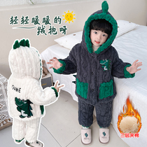 Childrens pyjamas winter plus suede thickened sandwiched cotton baby Two sets of warm flannel suede Suit Cartoon Boy