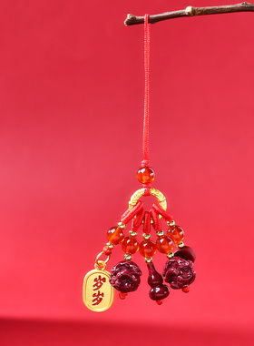 属马2026年双羚保岁吉贵宏朱砂吊坠手机链生肖马本命年钥匙扣