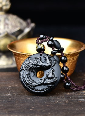 2026丙午马年十二生肖属猴凤歌延岁吊坠黑曜石男女项链吉祥物