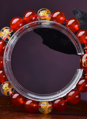 本命年三合六合黑曜石红玛瑙手链