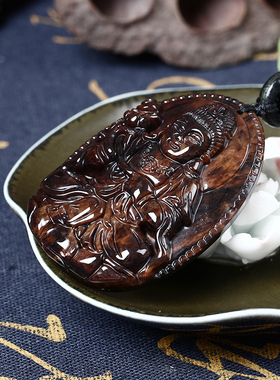 天然金丝生肖本命佛吊坠红竹石