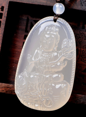 白色玉髓生肖龙蛇八大守护神吊坠