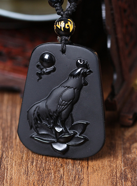 黑曜石生肖鸡添寿饰品吊坠