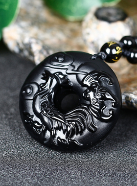 黑曜石生肖鸡凤舞吊坠