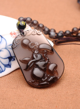 黑曜石玉兔项链饰品吊坠