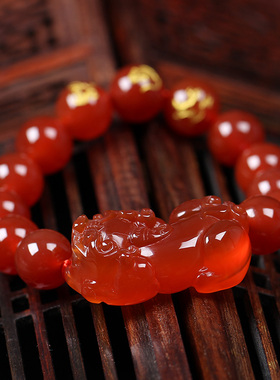 2026年生肖猴龙鼠申子辰三合通宝吉贵宏神将黑曜石玛瑙貔貅手链