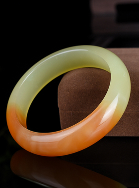 玉器和田玉手镯子老坑糖黄羊脂白玉镯新疆老黄玉宽细款少女条玉手