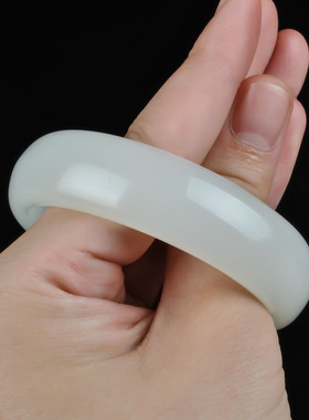 玉器【欣玉阁】新疆昆仑白玉手镯 和田玉手镯 加宽加厚手镯