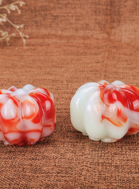 玉器南瓜玉把件戈壁玉鸡血玉南瓜手把件新疆金丝玉鸡血红手把件