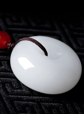 疆和田玉羊脂白玉平安扣男女玉石佛珠项链情侣玉吊坠开运挂件蜀黍