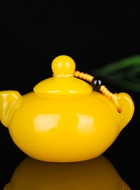 天然新疆和田玉黄龙玉把件茶壶 功夫茶茶器 玉石茶壶手玩件包邮