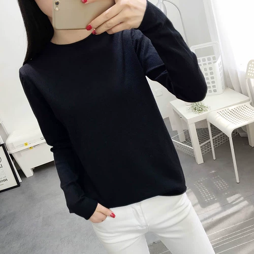 Трикотажный демисезонный лонгслив, тонкий свитер, в корейском стиле, высокий воротник