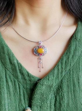 小众设计925银蜜蜡流苏项链