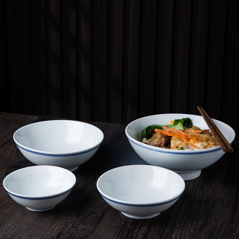 釉下彩餐具精致高温蓝边碗景德镇陶瓷面碗米饭碗老式家用豆浆碗 - 图0