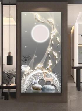 镶钻客厅新中式壁画轻奢九鱼图晶瓷画走廊快递挂画新款晶瓷装饰画