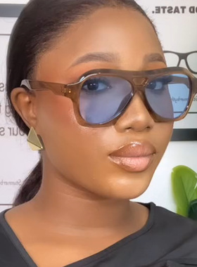 新款时尚双梁欧美ins网红街拍墨镜女小众设计感防晒个性太阳眼镜