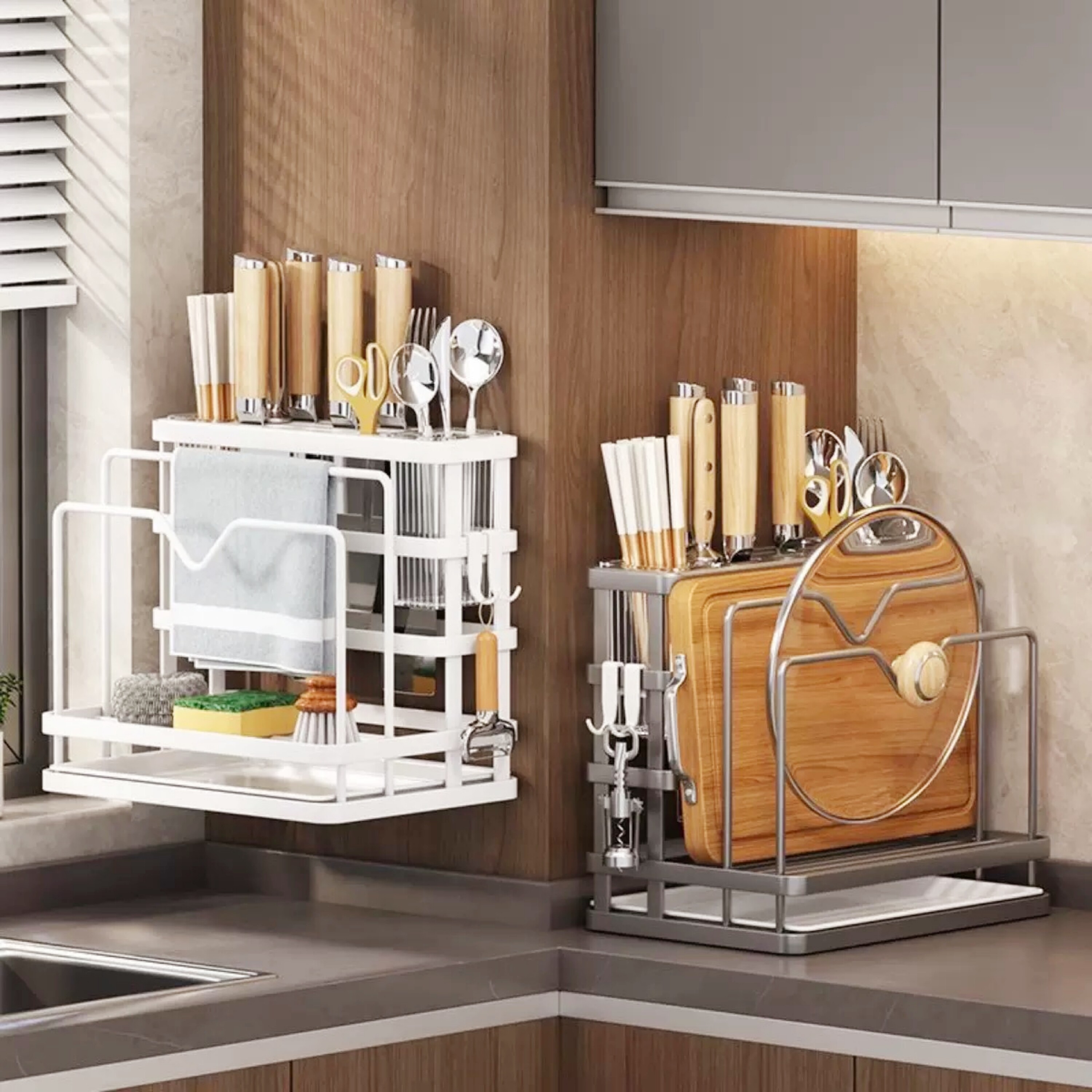 Wall-mounted 304 stainless steel knife and chopsticks cage storage rack