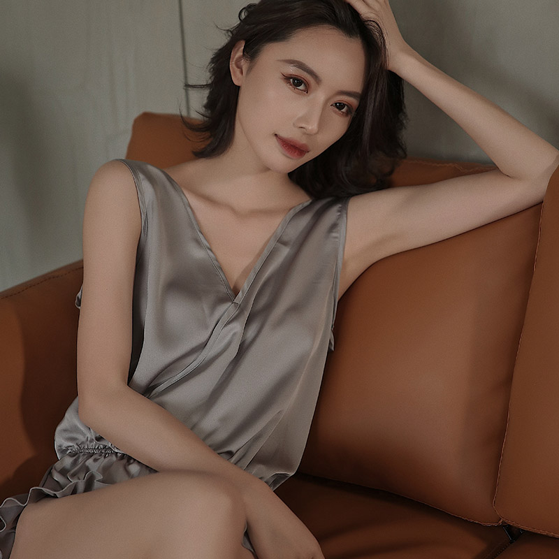 Gqueen实拍睡衣睡衣女夏季薄款无袖吊带短裤睡衣连体家居服性感夏天女士睡衣春秋0